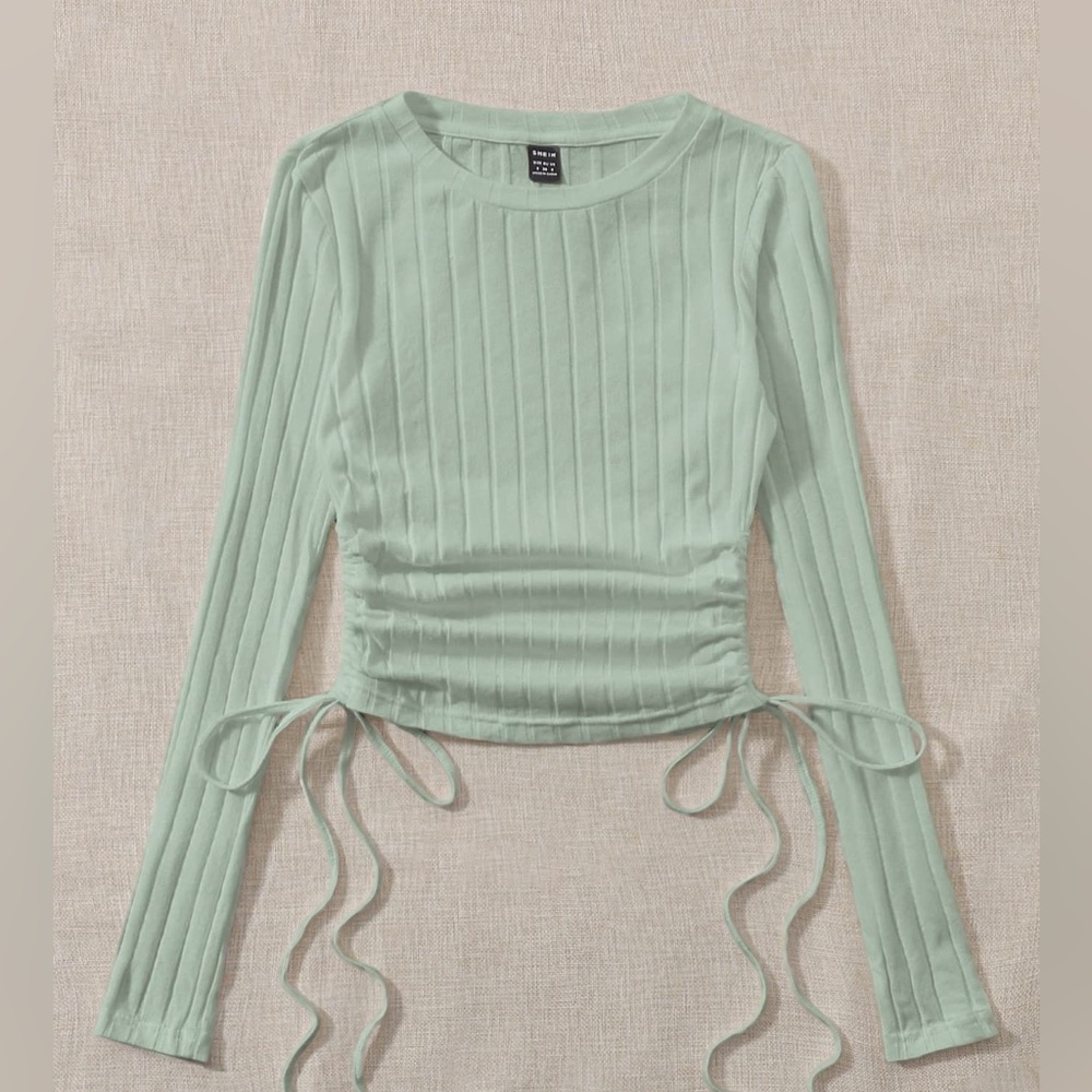 Mint Cropped Shirt with Pull String Detail